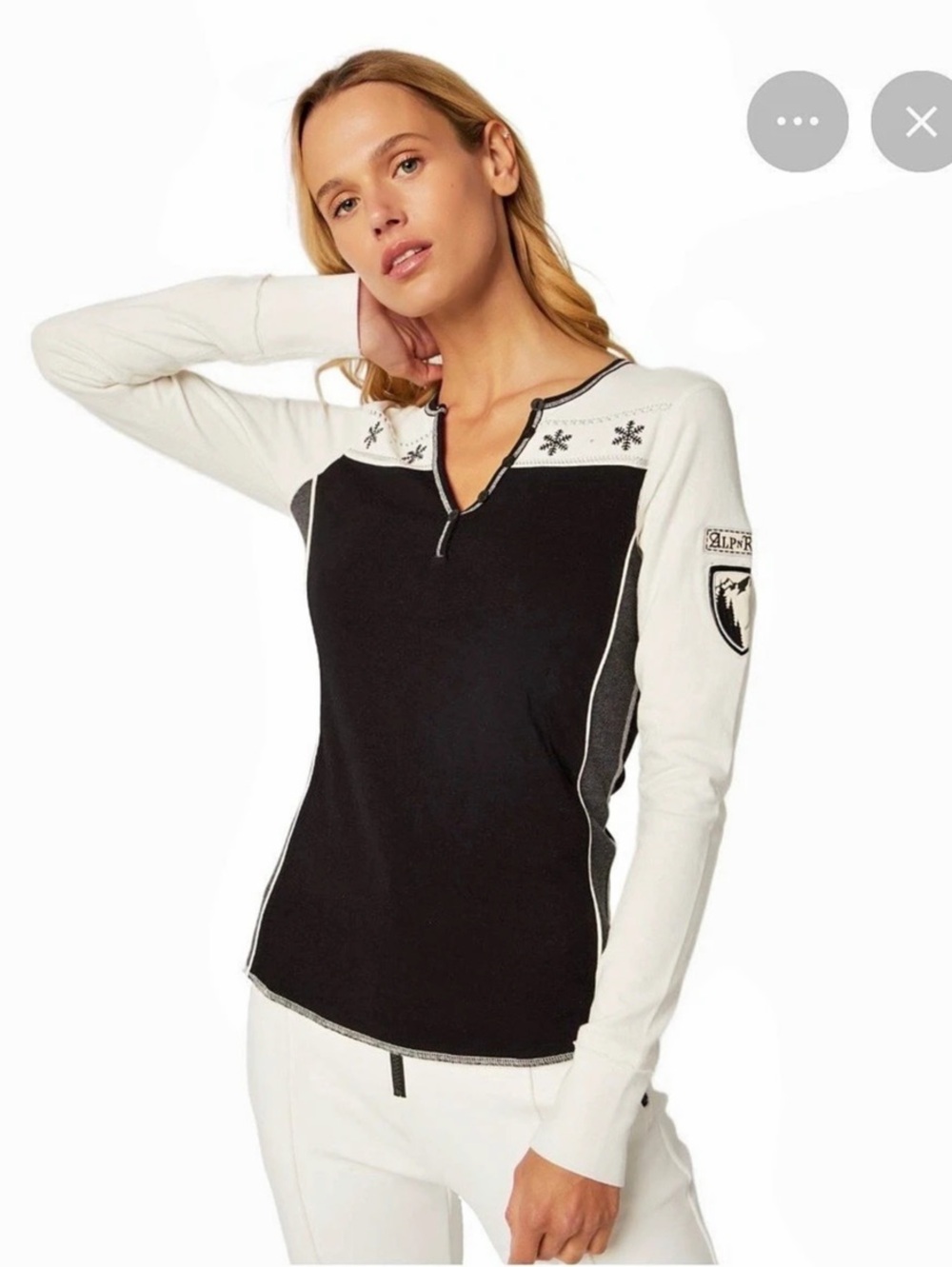 NWT Alp-n-Rock Anja Women's Henley Shirt Black & off White Large